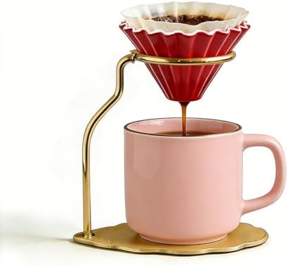 Ceramic Coffee Dripper, Origami Style Pour Over Dripper for 1-2 Cup, Reusable Coffee Filter Cone Compatible with V60 & Cake Filters, Pink Coffee Dripper for Home Barista & Kitchen (Red) - Image 2