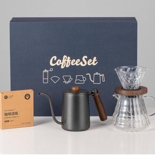 Coffee Equipment Pour Over Coffee Maker Set Dripper Carafe Kettle Papers With Glass And Stainless Steel For Controlled, White, 4-Piece Coffee Gift Box Bamboo Wood Filter Cup - Image 2