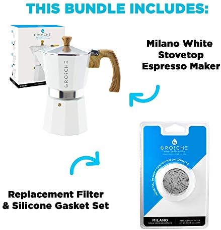 GROSCHE Milano Stovetop Espresso Maker Moka pot 9 espresso Cup - 15.2 oz, White and 3 Replacement Seals Gaskets Bundle Stove top coffee maker Moka Italian espresso coffee maker and replacement gaskets - Image 2