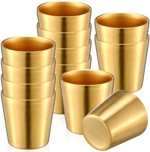 Amyhill 12 Pack Stainless Steel Cups Double Wall Insulated, Gold, 5.9 oz by Amyhill