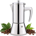 Stainless Steel Moka Pot 6 Cup 13 oz, All-Metal Stovetop Espresso Maker, Plastic-Free Non-Toxic, for Induction Gas Electric Ceramic Halogen, Portable Camping Travel by Unknown