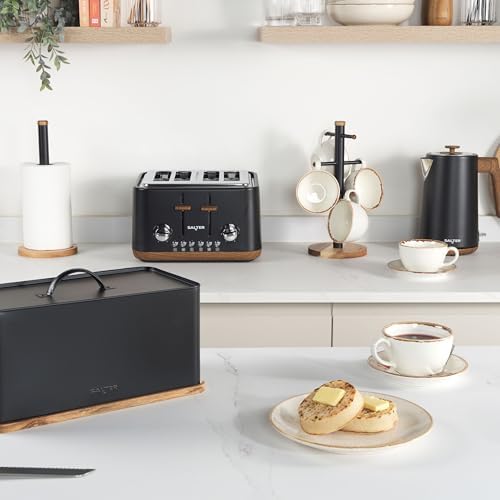 Salter BW13564EU7 Toronto Bread Bin With Chopping Board – Countertop Storage Box With Wooden Base for Cutting & Serving, Rectangular Bread Holder Container for Kitchen, Easy To Clean, Acacia, Black - Image 5