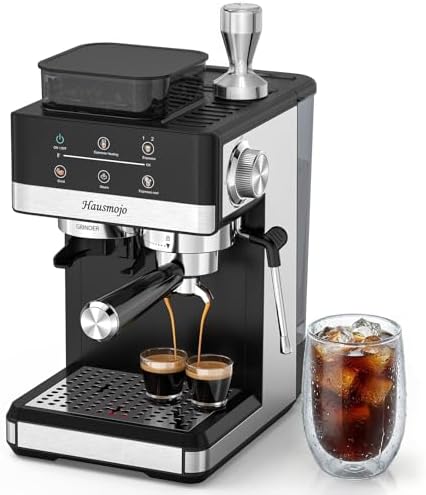 Espresso Machine with Grinder & Milk Frother, 20 Bar by Hausmojo