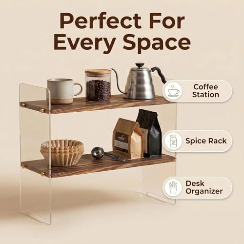 Coffee Station Organizer 2 Tier, Solid Wood Mug Shelffor Coffee Bar,Matcha Station,Tea Storage - Holds Mugs,Beans,Syrup,Cups,Tirrers - Image 4