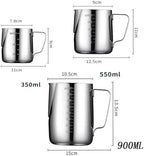 Milk Frother Cup Stainless Steel Coffee Milk Frothing Jug Stainless Steel Espresso Frother Pitcher Latte Art Measurement Barista Tool Accessories(900ml-With scale) - Image 6