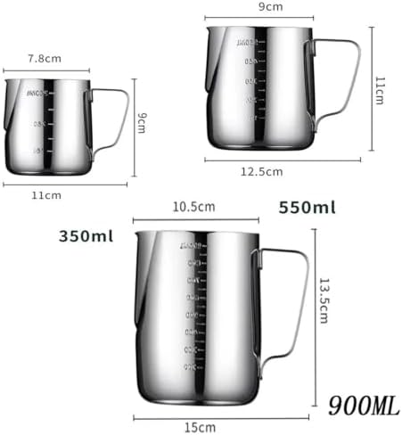 Milk Frother Cup Stainless Steel Coffee Milk Frothing Jug Stainless Steel Espresso Frother Pitcher Latte Art Measurement Barista Tool Accessories(900ml-With scale) - Image 6