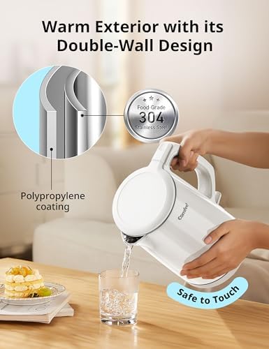COMFEE' Stainless Steel Double Wall Electric Kettle 1.5L, White - Image 2