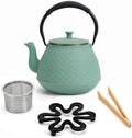 Cast Iron Teapot with Infuser, 42 oz (1250 ml) Large Japanese Tea Pot for Loose Leaf Tea, Enamel Interior, Stovetop Safe, Heat Retaining Design for Family & Friends Sharing, Green by Unknown