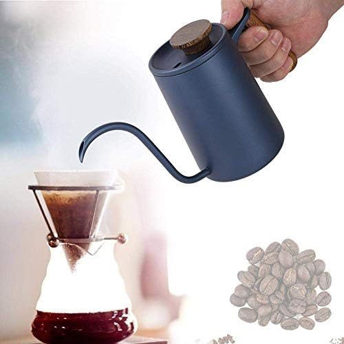 Fdit Gooseneck Coffee Kettle, Precision Pour Stovetop Drip Pot for Pour Over Tea 304 Stainless Steel Blue Wooden Handle Thermometer Lid Vent 600ml 1 Pack - Image 4