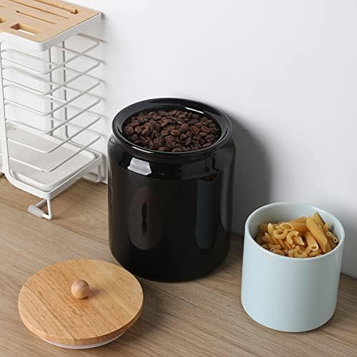 Sweejar Ceramic Kitchen Canisters, 58 FLOZ Porcelain Food Storage Jar with Airtight Seal Wooden Lid, Home Container Serving for Coffee Beans, Tea-leave, Sugar, Salt and More, Tool Bucket (Black) - Image 5