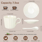 7.5oz Ceramic Cappuccino Cup with Saucer and Spoon Set of 4 - Image 2