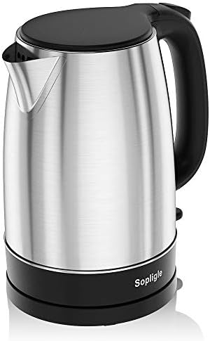 Electric Kettle,Sopligle Stainless Steel BPA-Free Hot Water Boiler, Potable Fast Water Kettle with Auto Shutoff, Boil-Dry Protection, Fast Boiling, 1.7L,1500W (Silver) by Sopligle