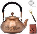 Classic Pure Copper Teapot without Coating, 44oz Tea Kettle with Tea Ball for Loose Leaf, Chinese Style Real Copper Tea Pot for Stovetop Safe, Ruyi Pattern(1300ml) by SECHUDO