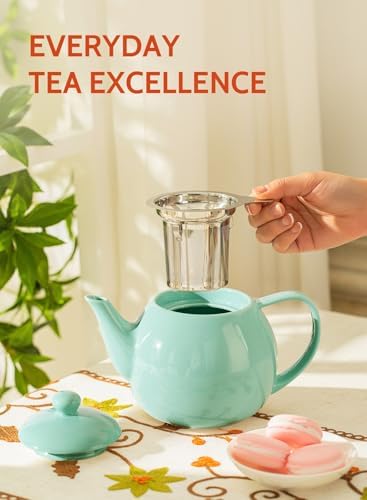 Sweese Teapots for Tea, 27 oz Porcelain Tea pot with Removable Stainless Steel Infuser, Tea Pots for Loose Tea - Mint Green - Image 5