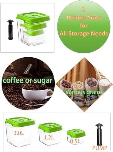 TFORESTER Vacuum Canister Set for Coffee, Tea, Dry Goods – 500ml 1200ml 3000ml Containers with Manual Pump&Time Chart – Food Storage,Bar Essentials, Espresso, Bulk Ground - Image 4