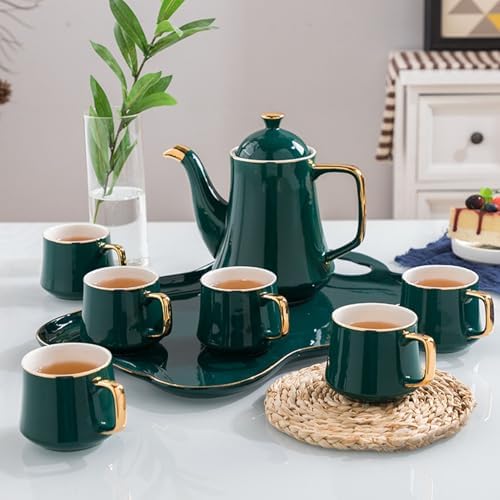 Tea Cups And Ceramic Tray Set of 14 Pieces,Luxury Set with Teapot, Afternoon Tea Coffee Cups, British Porcelain Tea Party Set for Housewarming Gifts,A - Image 7