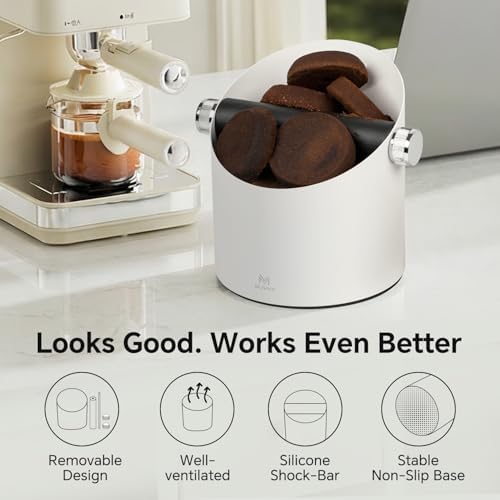 Espresso Knock Box with Coffee Brush, 15-Pucks Capacity, White - Image 2