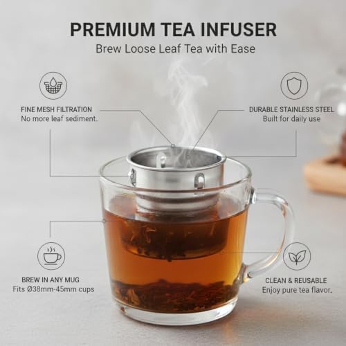 Stainless Steel Tea Infuser for Loose Leaf - Fine Mesh Strainer Fits Mugs & Cups (1.5-1.77 Inch Diameter) - Image 4