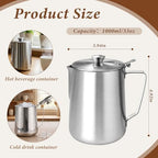 2 Pcs 33 Oz/ 1 L Stainless Steel Pitcher with Lid Milk Frothing Jug - Image 2