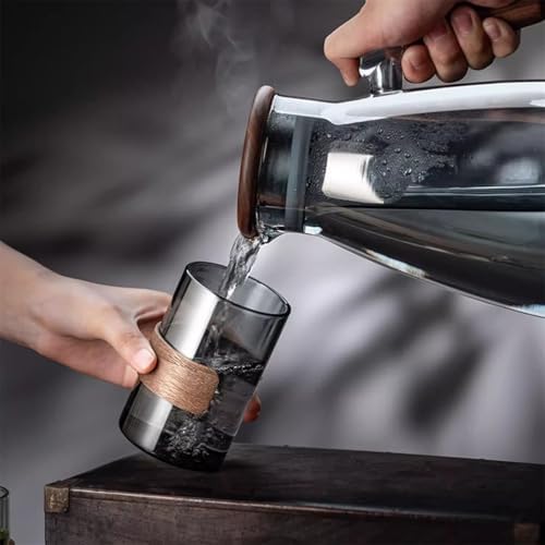 Glass Cups 11.8Oz Drinking Glasses with Walnut Ring Set of 2 Drinking Glasses(Gris) - Image 6