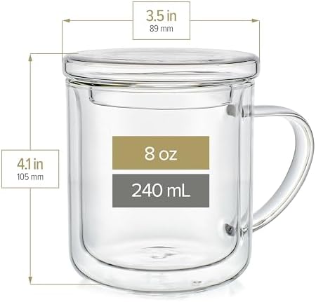Teabloom Double-Wall Glass Cups with Lids – Set of 2 Insulated 8 oz Borosilicate Glass Mugs, Lead-Free & Plastic-Free, Pure Taste, Temperature-Retention, Dishwasher/Microwave Safe - Image 3