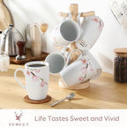 VEWEET Floral Coffee Mugs Set of 6, 16 OZ Large Handle Ceramic Mugs, ANNIE - Image 2