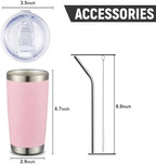 COMOOO 20oz 8 Pack Tumbler Double Wall Vacuum Insulated Coffee Travel Mug Stainless Steel Tumbler Bulk with Lid and Straw Insulated Coffee Cup for Cold & Hot Drinks (Pink, 8 Pack) - Image 3