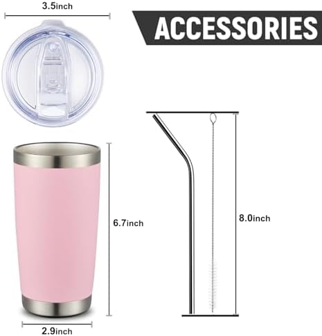 COMOOO 20oz Double Wall Vacuum Insulated Travel Mug Stainless Steel Tumbler with Lid and Straw Durable Powder Coated Insulated Coffee Cup for Cold & Hot Drinks (Pink, 12 pack - Image 3