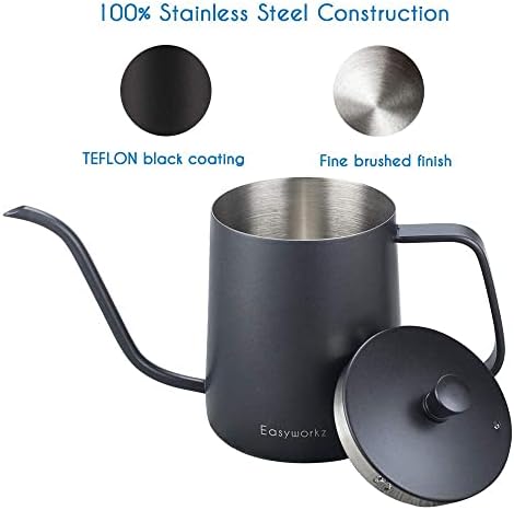 Easyworkz Gage Gooseneck Pour Over Coffee Kettle 12 oz (Black), Bundled with Easyworkz Retro Stainless Steel Coffee Spoon With Black Walnut Handle,10g - Measuring Spoon (Gunmetal) - Image 3