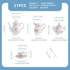 Agyiuns Tea Set 21Pcs ceramic 6 tea cups and saucers, sugar and creamer set,Teapot for Adults,Tea Party (small crushed flower) - Image 2