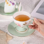 KAMMAK Tea Cups Set of 2,Ceramic Floral Pattern Demitasse Cup - Image 7