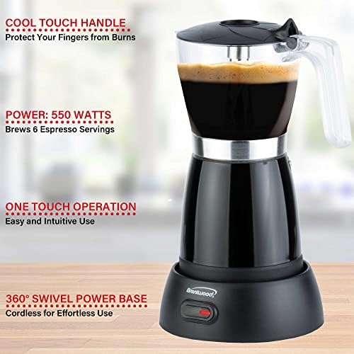 Brentwood TS-119BK 550-Watt Cordless Electric Moka Pot Espresso Machine, 6-Servings (Black) - Image 6