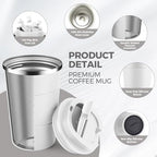 Volhoply 13 oz Stainless Steel Insulated Travel Coffee Mug with Fip Lid Bulk 8 Pack,Reusable Double Wall Vacuum Metal Coffee Cup,Portable Leak Proof Thermal Tumbler for Hot & Cold Drinks(White,8) - Image 3