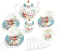 fanquare 21 Piece Vintage Green Floral Porcelain Tea Set for Adults by fanquare