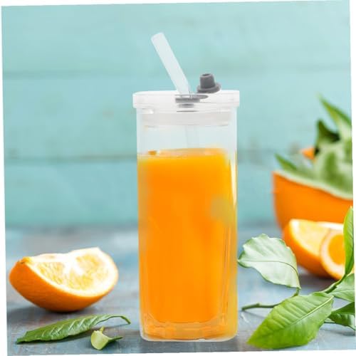 3 Piece Glass Drinking Cups with Lids and Straws 350ml Set - Image 6