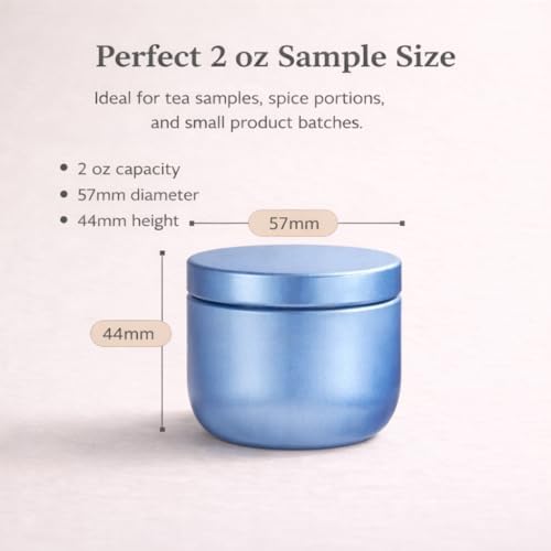50 Pack 2 oz Round Tea Sample Tins with Lids, Odor-Resistant Tinplate Small Batch Storage Containers, Three Colors Available, for Tea, Coffee, Spices, Herbs (Matte Steel Blue) - Image 5