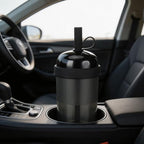 Reusable Clear Tritan Tumbler with Straw & Lid, 18oz Ribbed Portable Travel Cup, Iced Coffee Boba Cup for Office & Car, Multiple Colors (Smoky Black) - Image 3