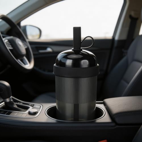 Reusable Clear Tritan Tumbler with Straw & Lid, 18oz Ribbed Portable Travel Cup, Iced Coffee Boba Cup for Office & Car, Multiple Colors (Smoky Black) - Image 3