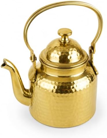 Hammered Brass Tea Kettle 600 ml with Lid, Spout and Traditional Handle - Image 5