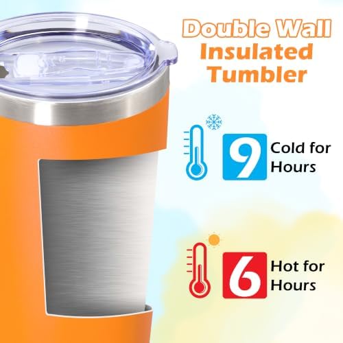 20oz Tumbler Insulated Tumblers Vacuum Coffee Mug with Lid Orange 6Pack - Image 4