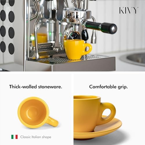 KIVY Espresso Cups Set of 4 - Stoneware - Italian Style - 3oz Each - Yellow - Image 2