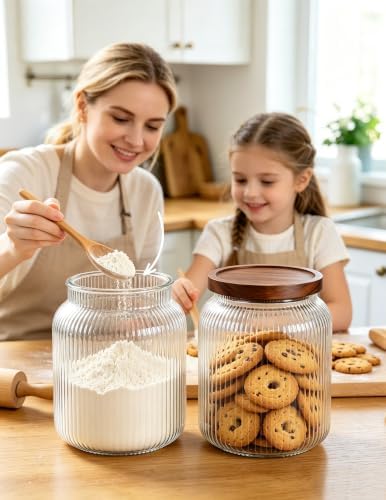 Large Glass Jar With Airtight Wooden Lids Set of 2-129OZ(3800ML) and 4 Kitchen pantry Labels, Clear Food Storage Containers for Rice, Flour, Pasta, Coffee, Sugar, Salt, Cookie. - Image 3