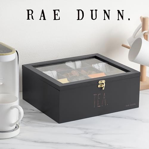 Rae Dunn Tea Bag Organizer - Tea Box Divided Storage Container Box with Hinge Lid for Kitchen Cabinet, Countertop, Pantry, Hold Coffee Pods, Seasoning Packets, Condiments, Black - Image 6