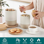 vancasso Sabine Kitchen Canister Set of 3, Ceramic Food Storage Containers with Airtight Wood Lids, Countertop & Pantry Organization for Flour, Sugar, Coffee, Tea & Snacks - Image 3