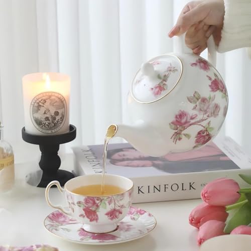 Aynsley Fine Bone China Elizabeth Rose Teapot and Set of 2 Teacups & Saucers - Image 5