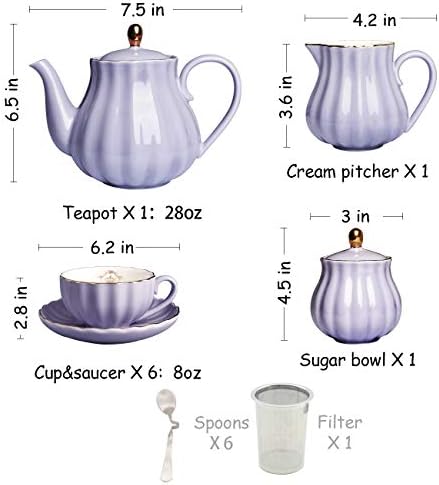 Sweejar Porcelain Tea Sets British Royal Series, 8 OZ Cups& Saucer Service for 6 and 3 Tier Ceramic Cake Stand Cupcake Stand and Foldable Tea Cups Display Stand Espresso Cups Holder - Image 4