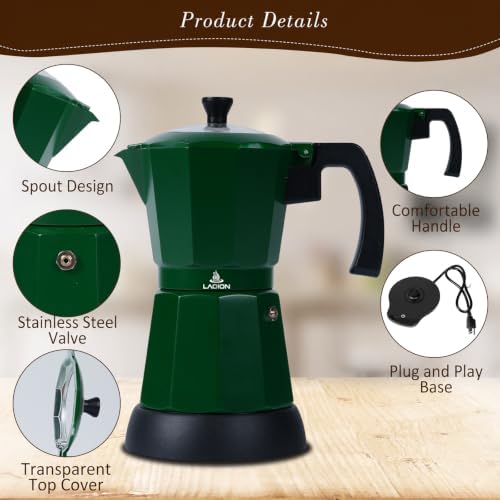 LAOION 6 or 3 Cup Electric Moka Pot, Cafeteras Electricas Modernas-Green - Image 5