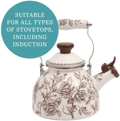 2 Qt Enamel Tea Kettle, Stovetop Whistling, Brown - Image 4