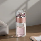Tea Infuser Bottle, Double Wall Glass Travel Mug with Loose Leaf Tea Strainer Cup, Heat Safe Tea Tumbler for Homes, Offices, and Travel, Glass Water Tea Tumbler, Rose Gold, 11.8 oz - Image 3