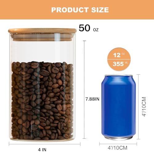 Liuruiyu 50oz Glass Food Storage Jars Set of 6,Glass Storage Containers Clear Glass Food Canister with Bamboo Lid Airtight For Serving Tea, Coffee, Flour, Sugar, Candy, Cookie, Spice and More (Round) - Image 2